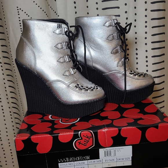 T.U.K silver wedge lace ups. Size 6 - Picture 2 of 3
